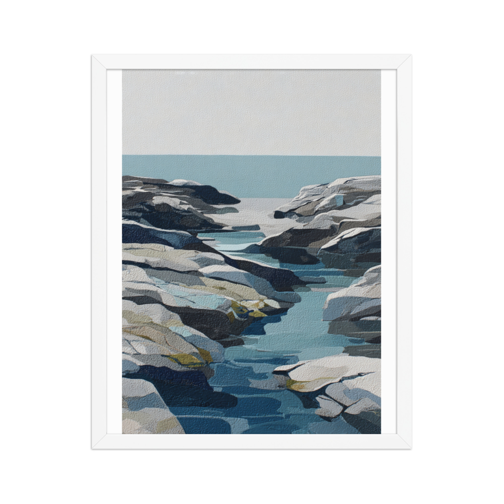 Coastal Rocks Framed Wall Art, Turquoise Water Channel Print, Modern Rocky Shore Seascape Decor - Image 10