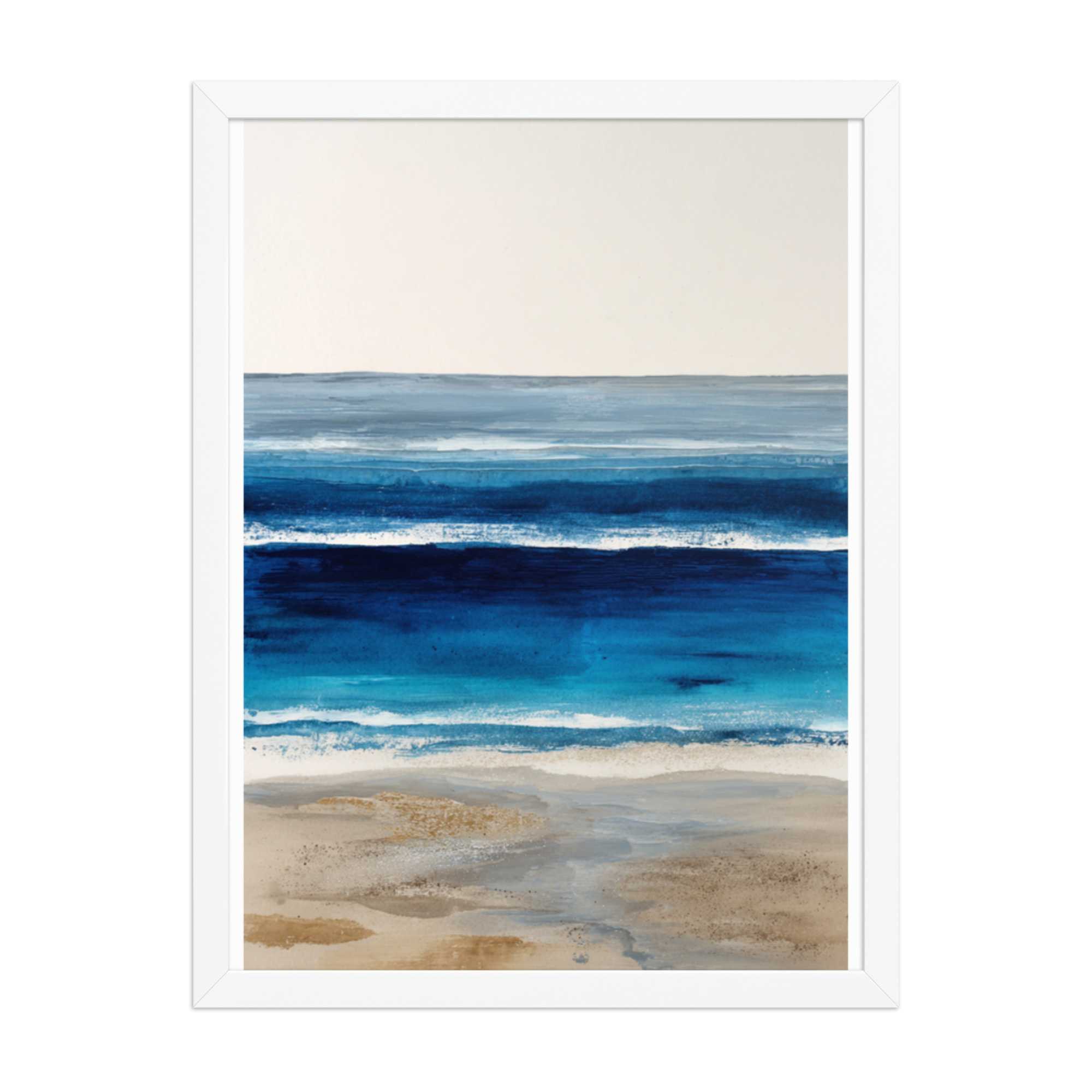 Deep Blue Ocean Framed Wall Art Print, Navy Abstract Seascape, Coastal Sandy Shore Decor - Image 12