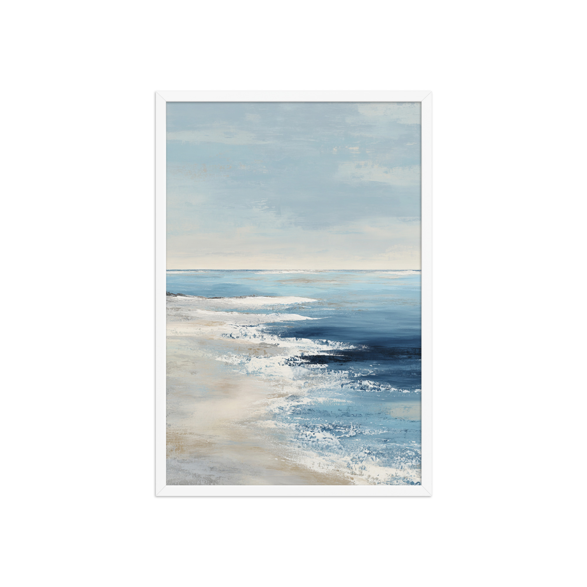 Coastal Beach Waves Framed Wall Art Print, Blue Ocean Sandy Shore, Serene Seascape Poster - Image 16
