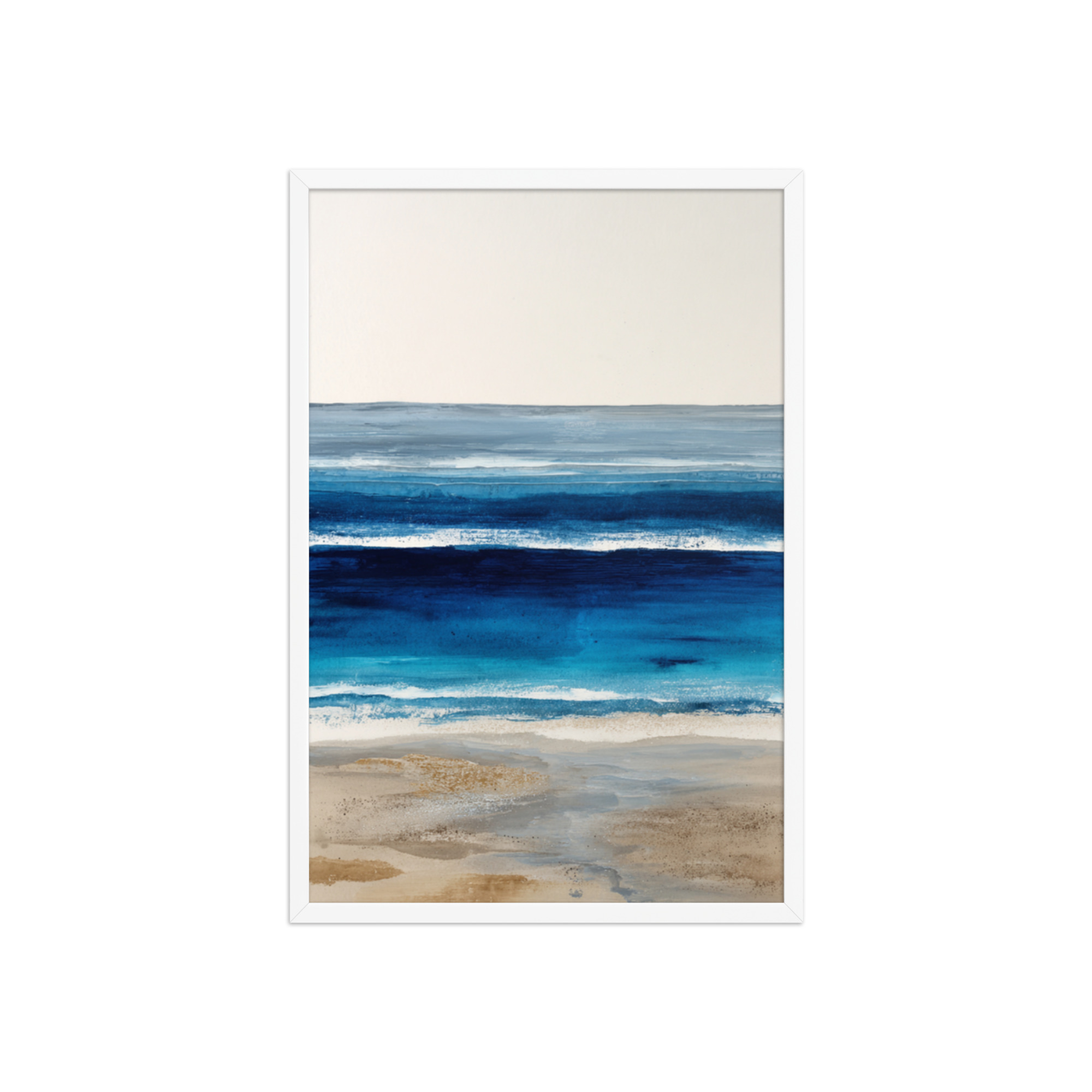 Deep Blue Ocean Framed Wall Art Print, Navy Abstract Seascape, Coastal Sandy Shore Decor - Image 14