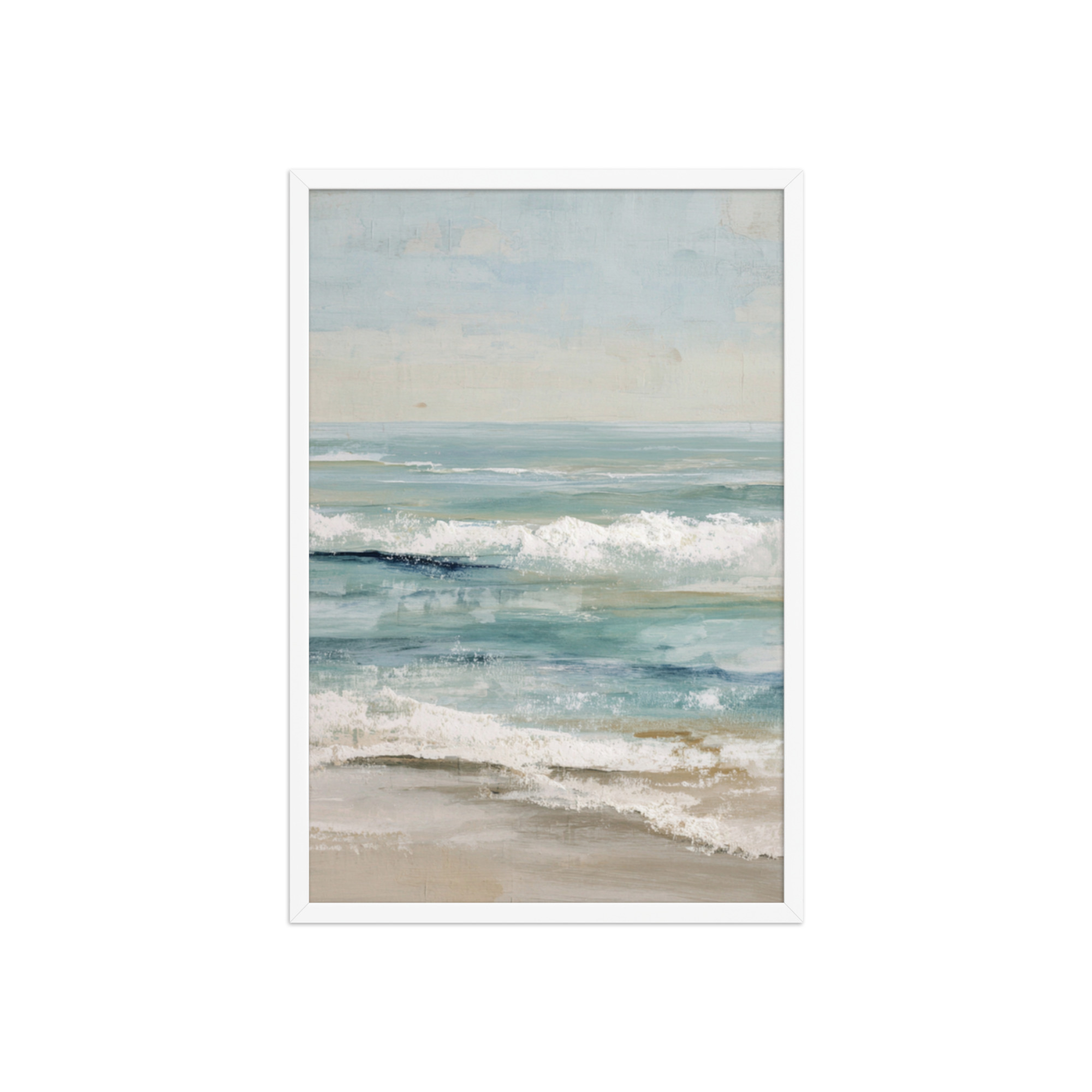 Coastal Ocean Waves Framed Wall Art, Serene Beach Seascape Print, Calm Blue Sea Shore Decor - Image 14