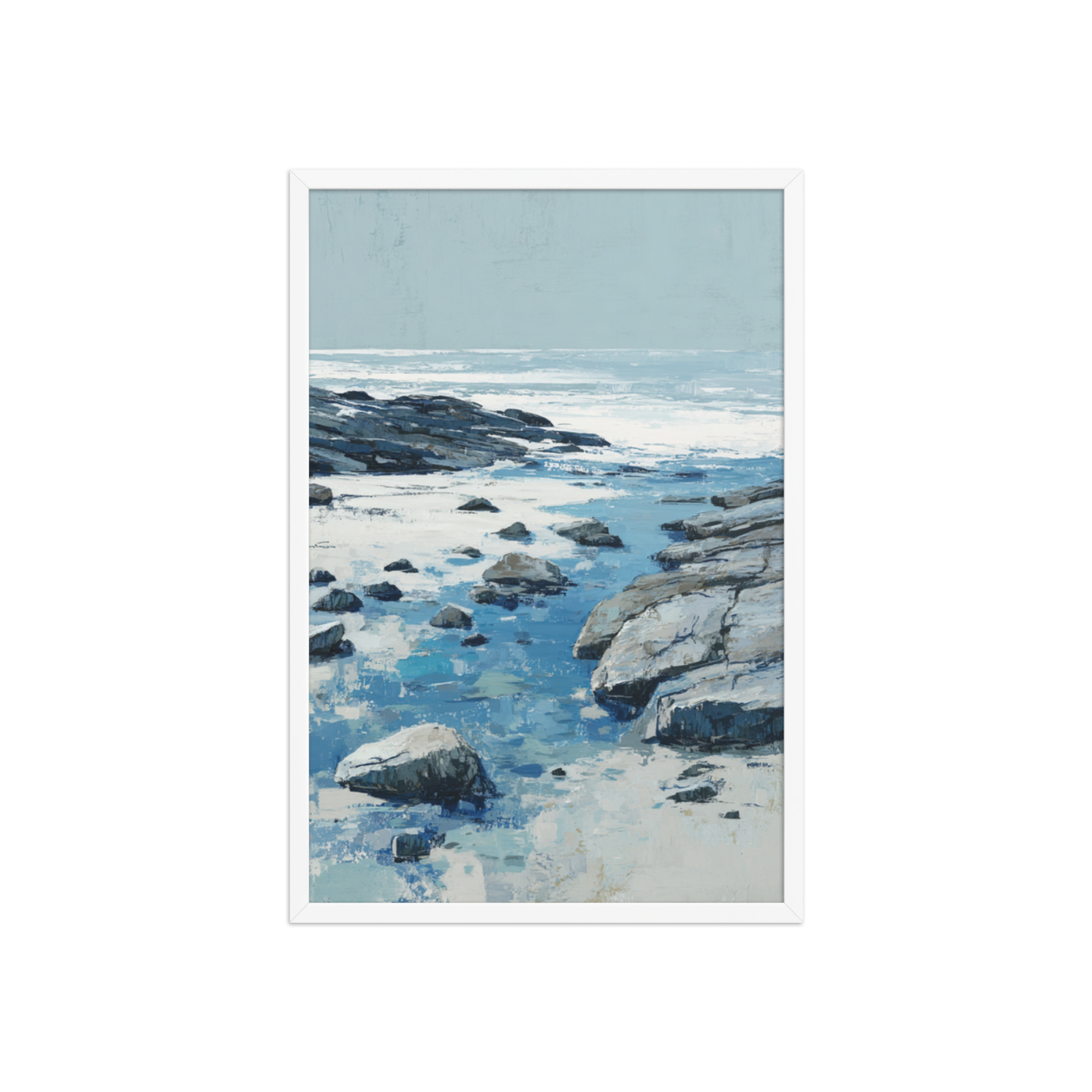 Rocky Coastline Framed Wall Art, Blue Grey Tide Pool Seascape Print, Coastal Rocks Beach Decor - Image 14