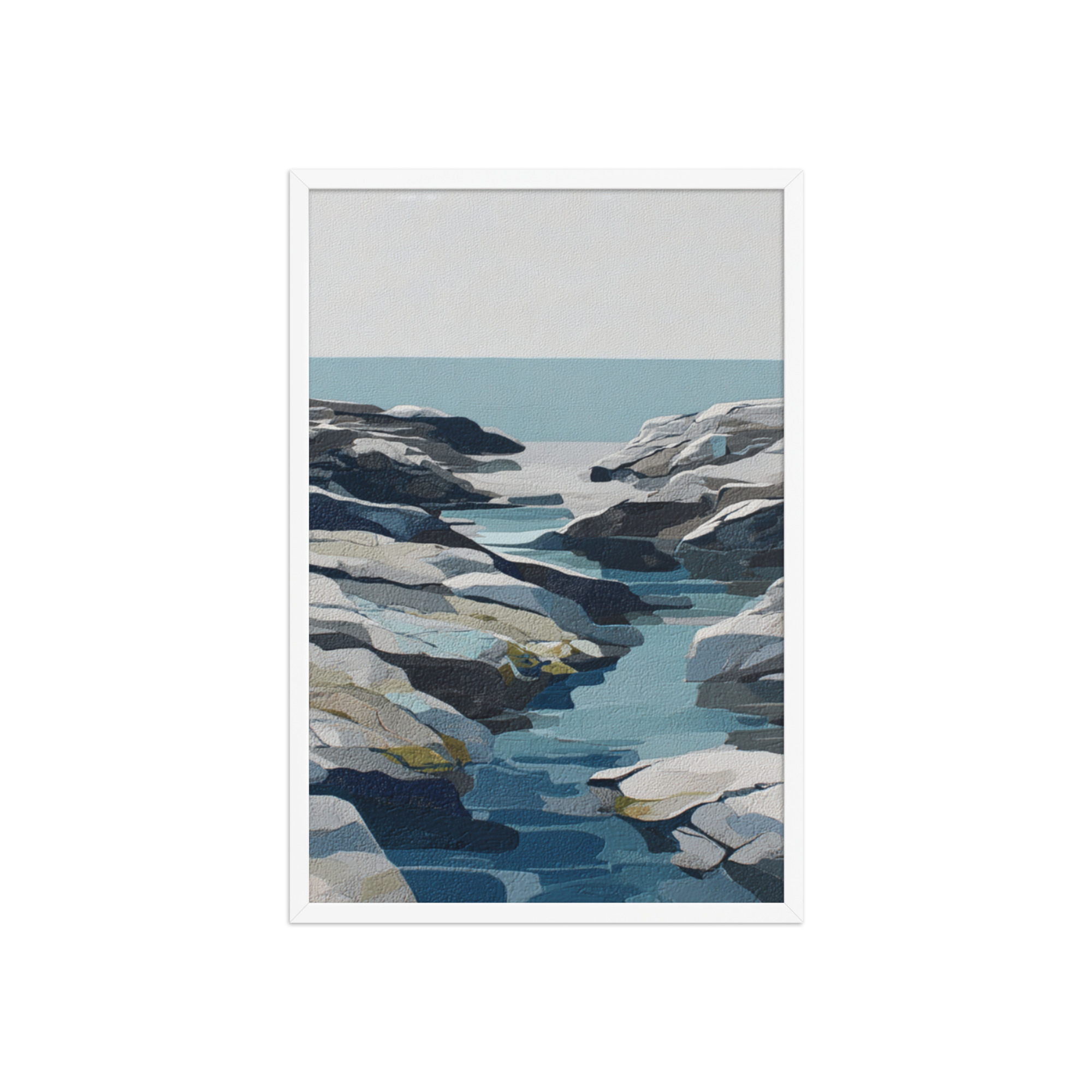 Coastal Rocks Framed Wall Art, Turquoise Water Channel Print, Modern Rocky Shore Seascape Decor - Image 14