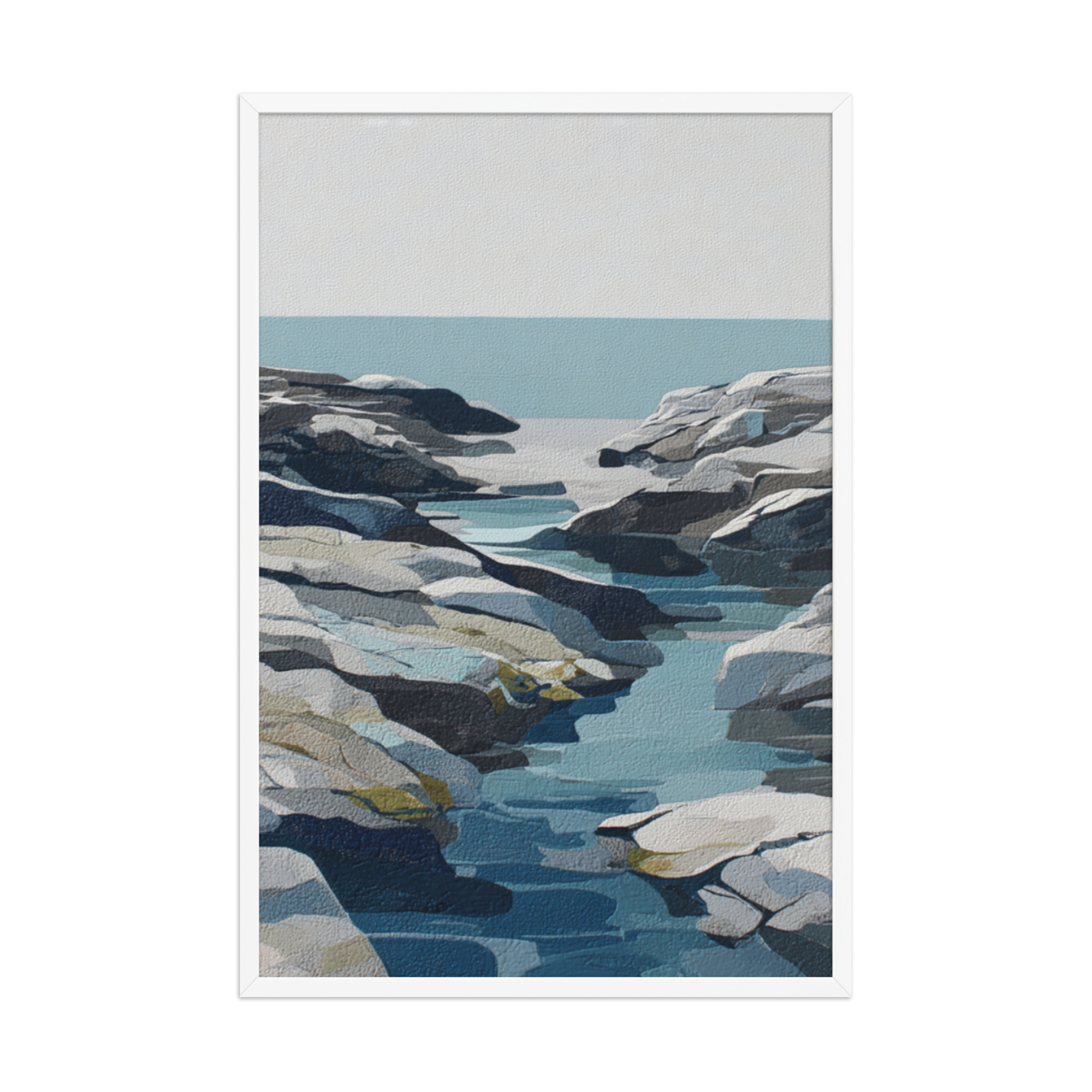 Coastal Rocks Framed Wall Art, Turquoise Water Channel Print, Modern Rocky Shore Seascape Decor - Image 16