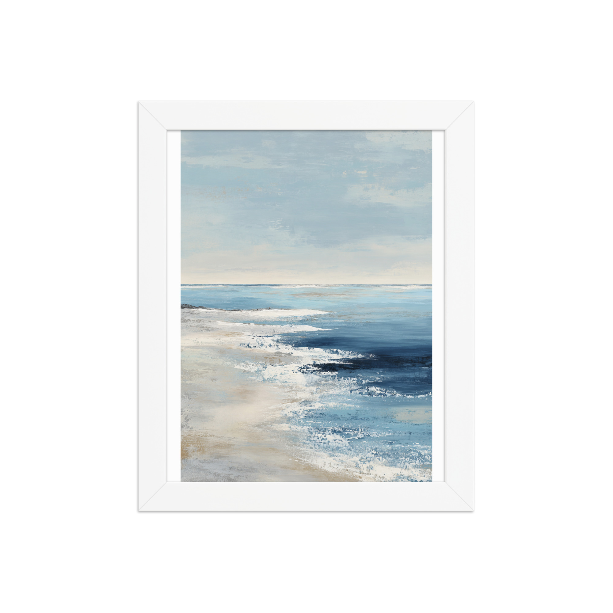 Coastal Beach Waves Framed Wall Art Print, Blue Ocean Sandy Shore, Serene Seascape Poster - Image 2