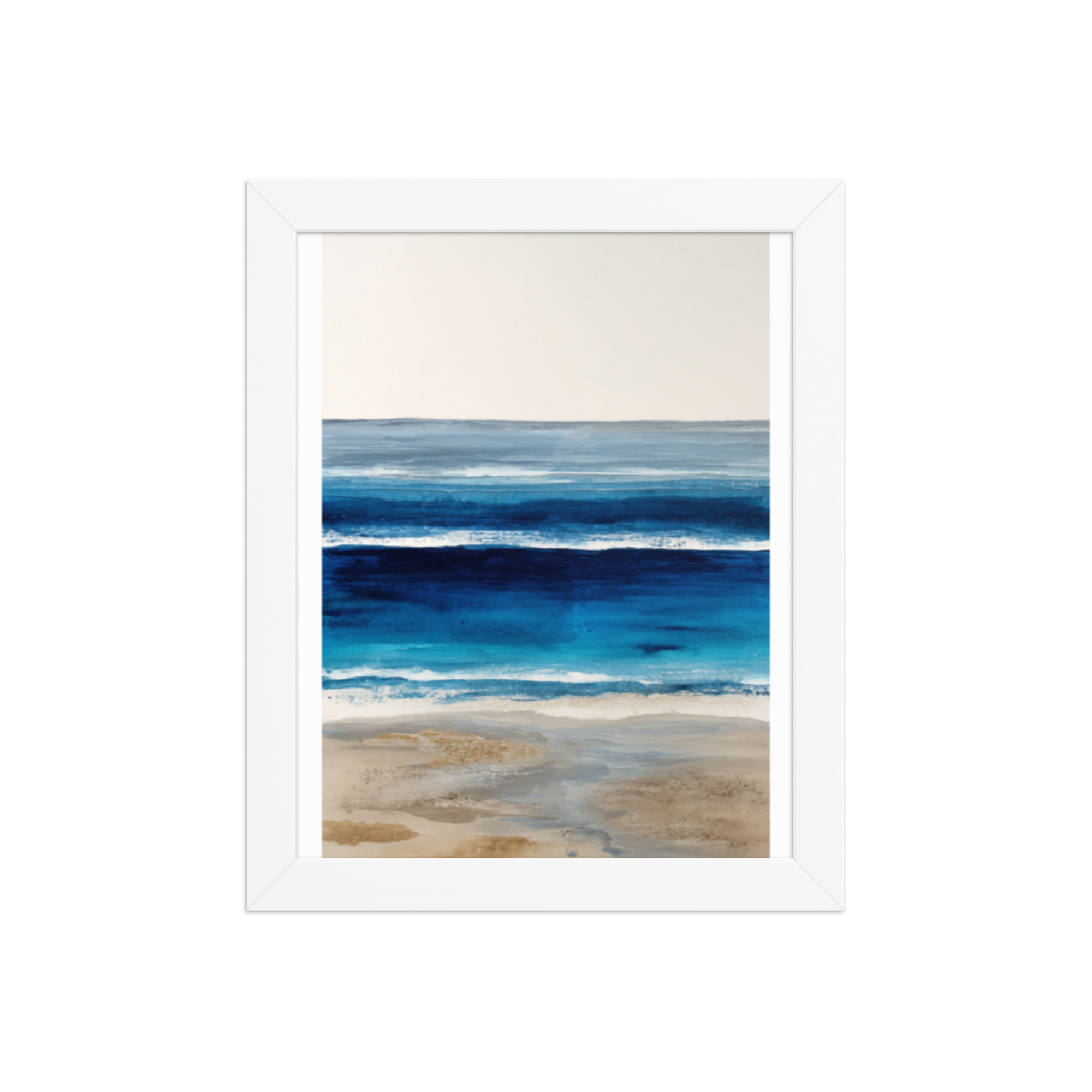 Deep Blue Ocean Framed Wall Art Print, Navy Abstract Seascape, Coastal Sandy Shore Decor - Image 2