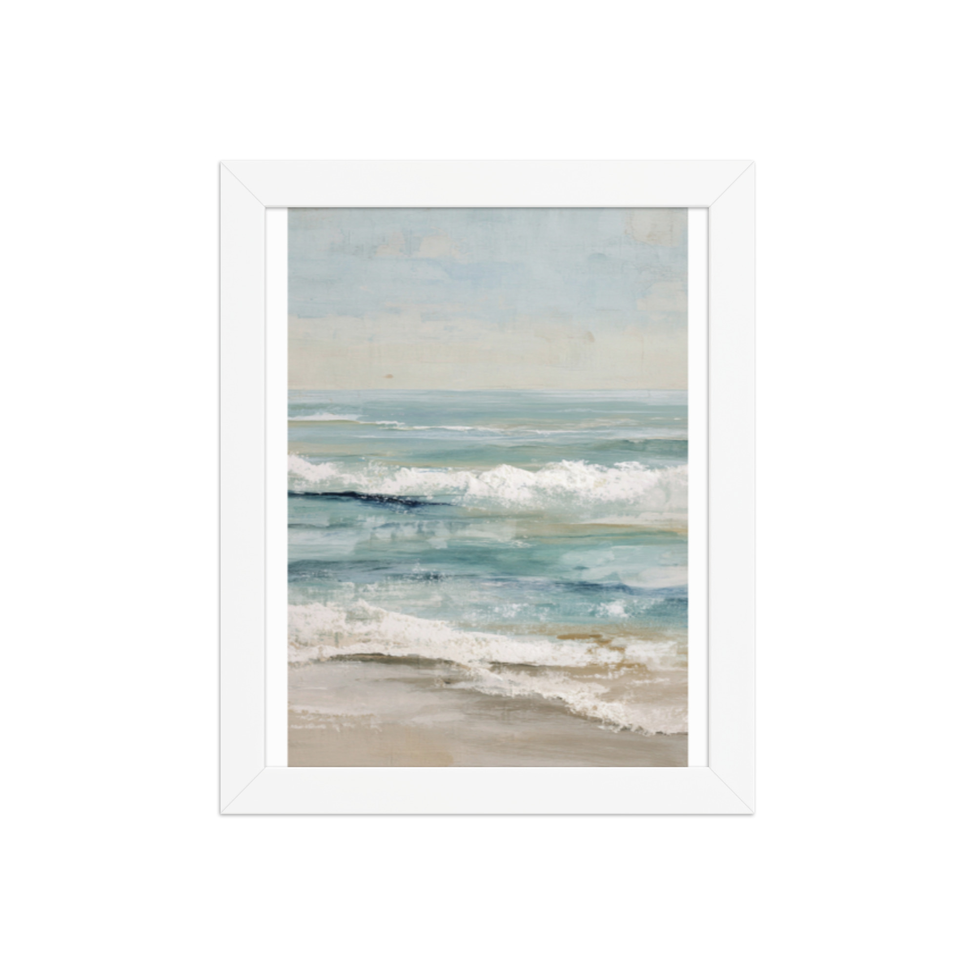 Coastal Ocean Waves Framed Wall Art, Serene Beach Seascape Print, Calm Blue Sea Shore Decor - Image 2