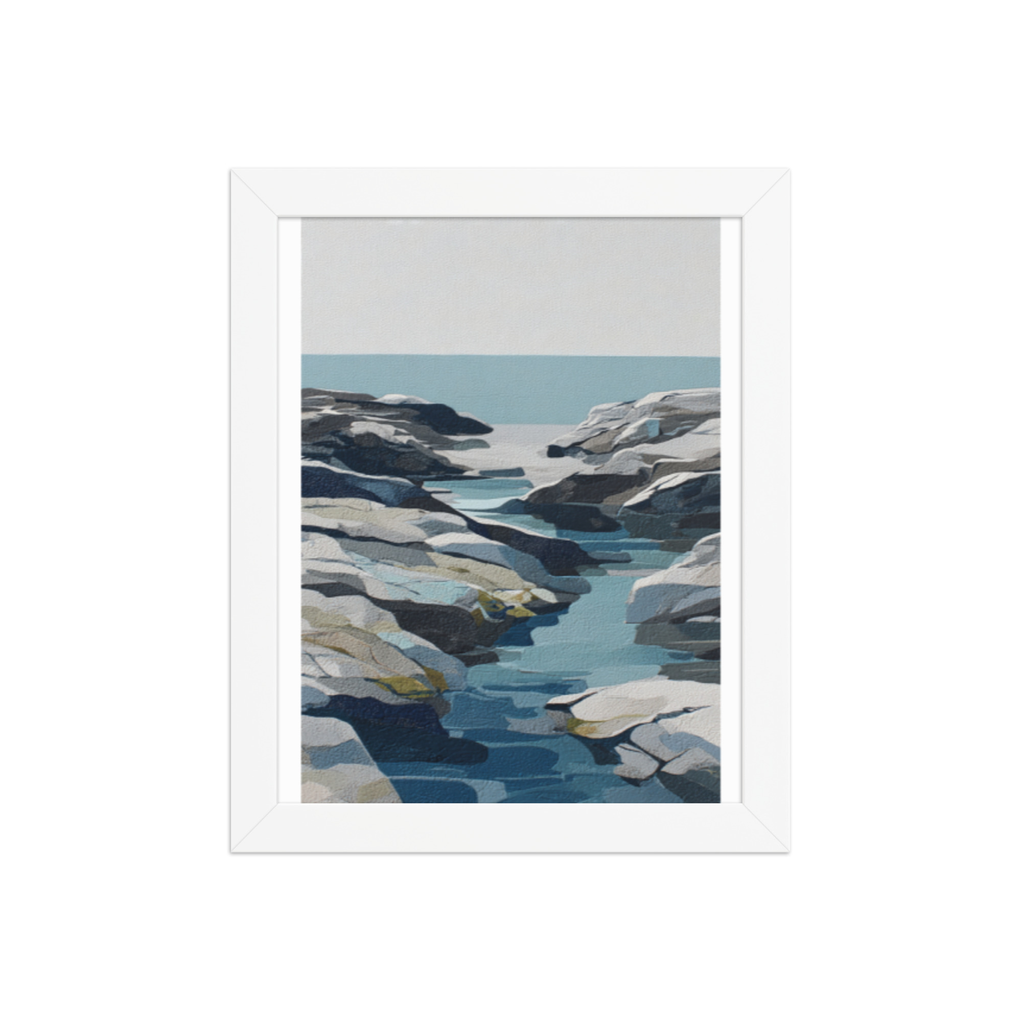 Coastal Rocks Framed Wall Art, Turquoise Water Channel Print, Modern Rocky Shore Seascape Decor - Image 2