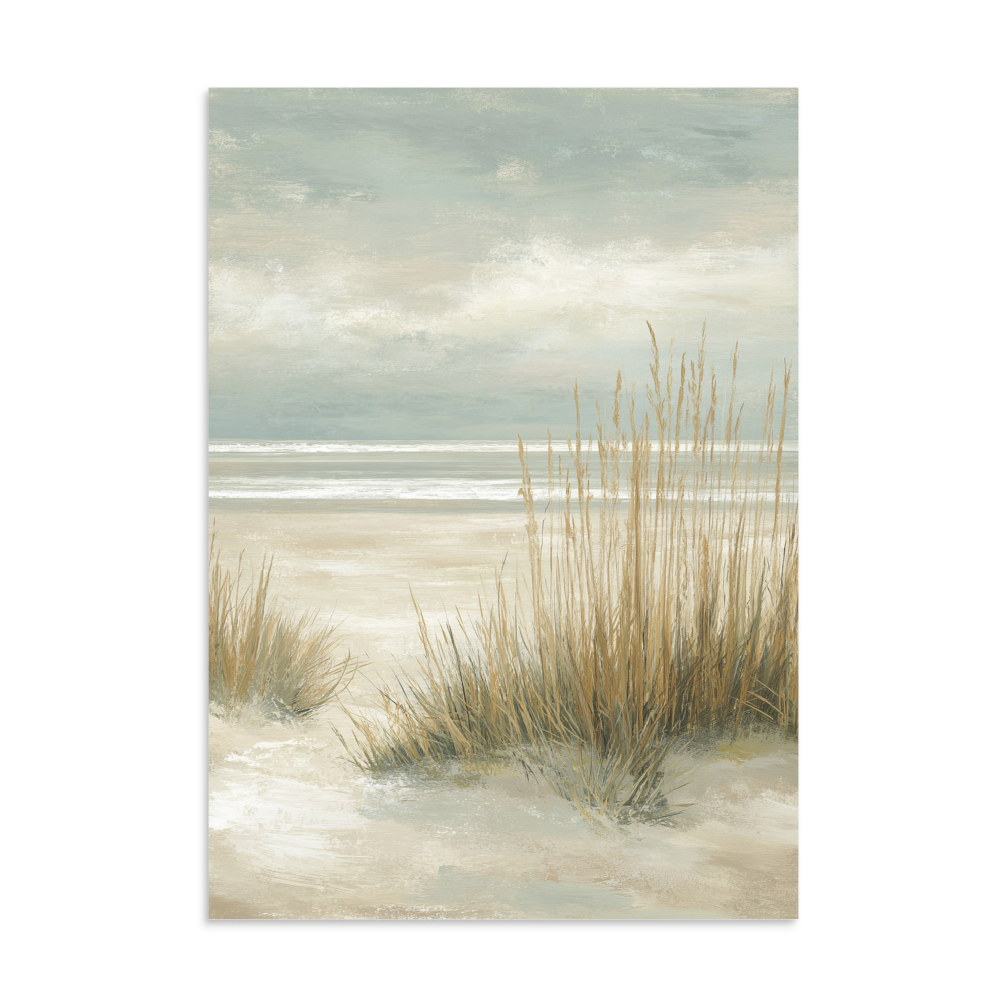 Coastal Dunes Wall Art Print, Neutral Beige Blue Beach Grass, Serene Coastal Seascape Poster - Image 2