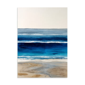 Deep Blue Ocean Wall Art Print, Navy Abstract Seascape, Coastal Sandy Shore Poster