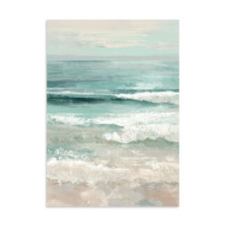 Teal Ocean Waves Wall Art Print, Sea Green Coastal Surf, Sandy Beach Seascape Poster