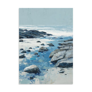 Rocky Coastline Wall Art Print, Blue Grey Tide Pool Seascape, Coastal Rocks Beach Poster