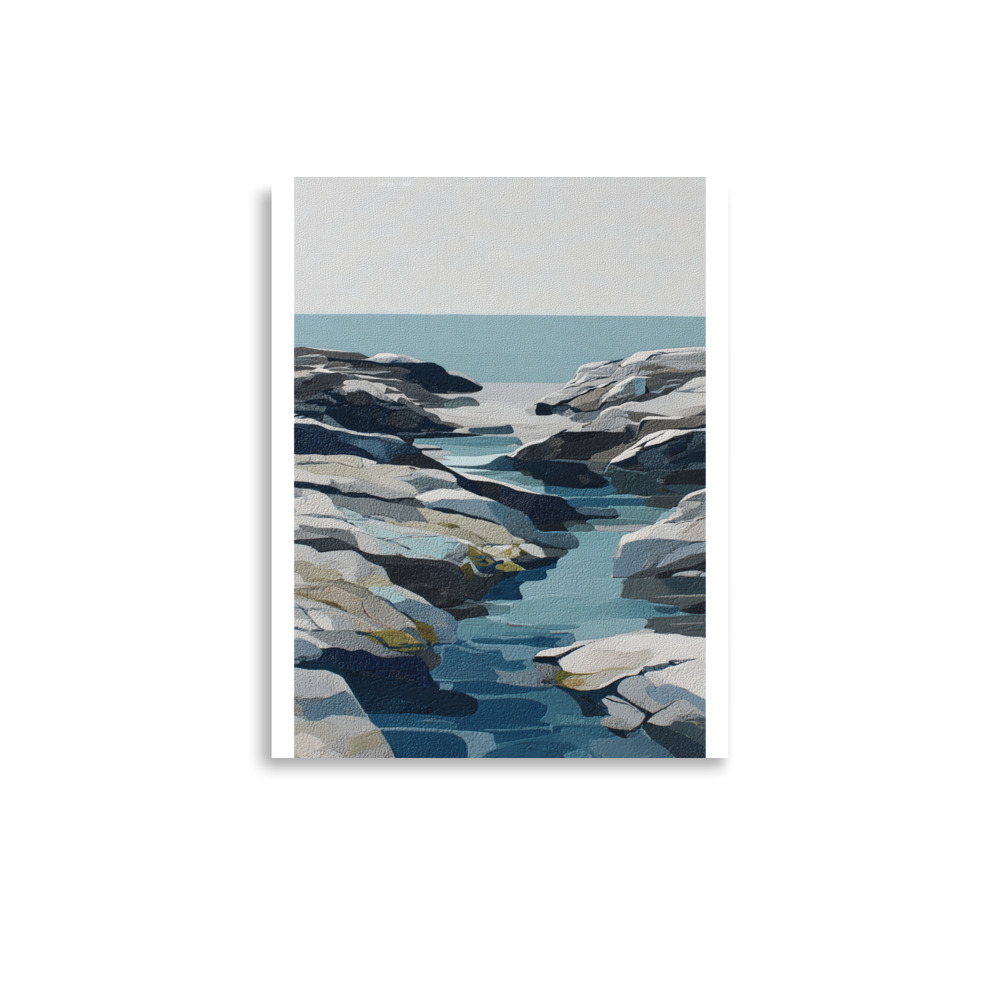 Coastal Rocks Wall Art Print, Turquoise Water Channel Seascape, Modern Rocky Shore Poster - Image 6