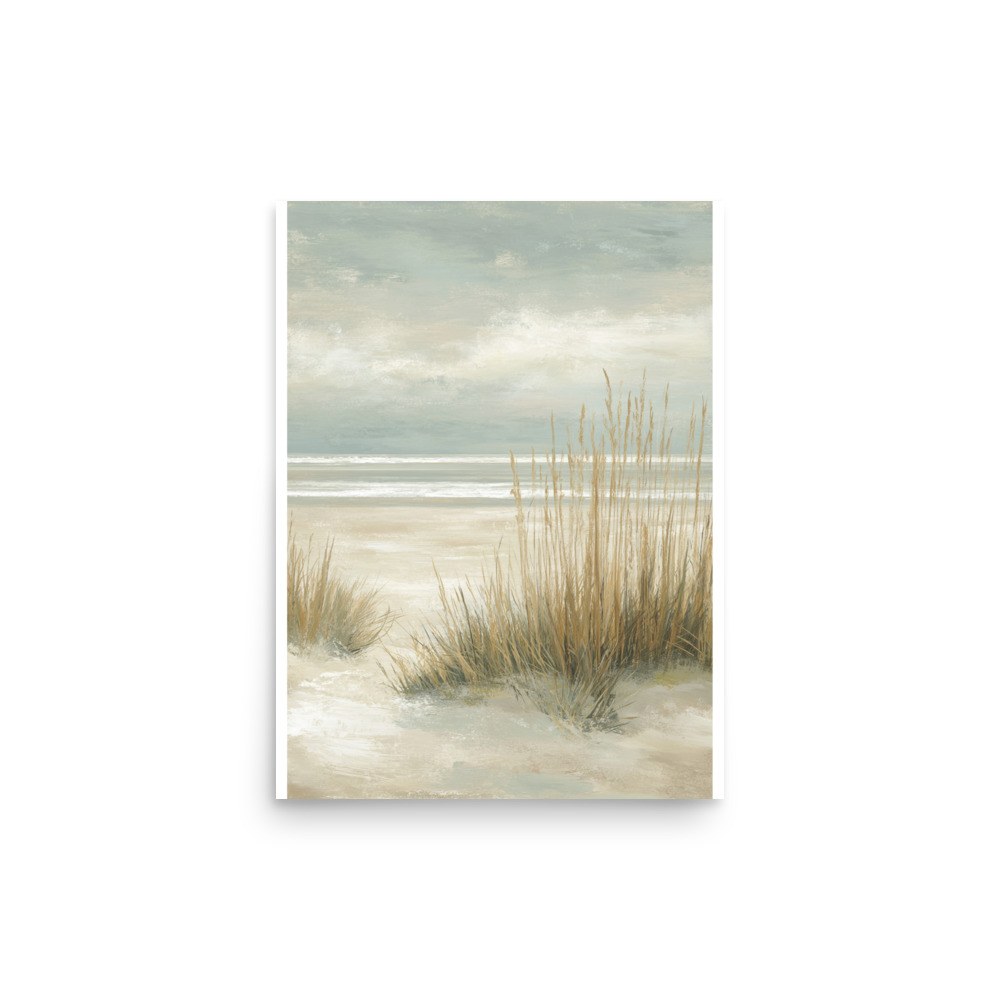 Coastal Dunes Wall Art Print, Neutral Beige Blue Beach Grass, Serene Coastal Seascape Poster - Image 9
