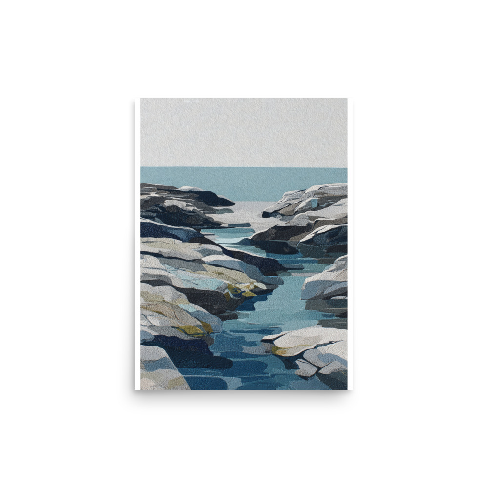 Coastal Rocks Wall Art Print, Turquoise Water Channel Seascape, Modern Rocky Shore Poster - Image 8