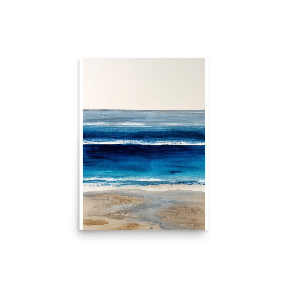 Abstract Blue Ocean Waves Watercolour Print | Coastal Wall Art | Modern Beach Seascape - Image 8
