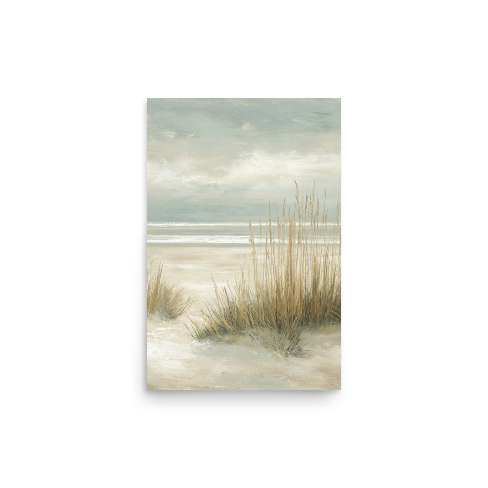 Coastal Dunes Wall Art Print, Neutral Beige Blue Beach Grass, Serene Coastal Seascape Poster - Image 10