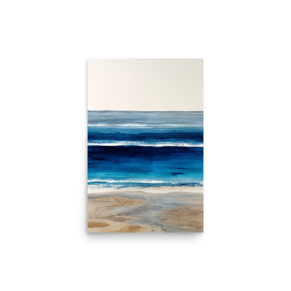 Deep Blue Ocean Wall Art Print, Navy Abstract Seascape, Coastal Sandy Shore Poster - Image 9