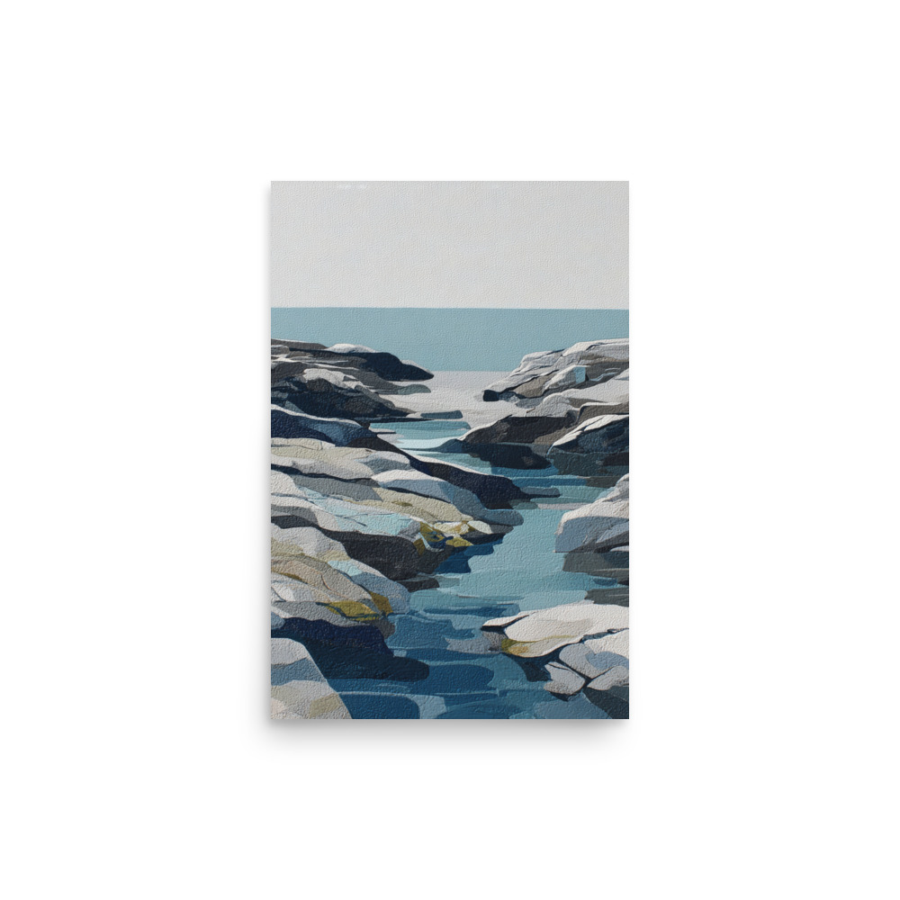 Coastal Rocks Wall Art Print, Turquoise Water Channel Seascape, Modern Rocky Shore Poster - Image 9