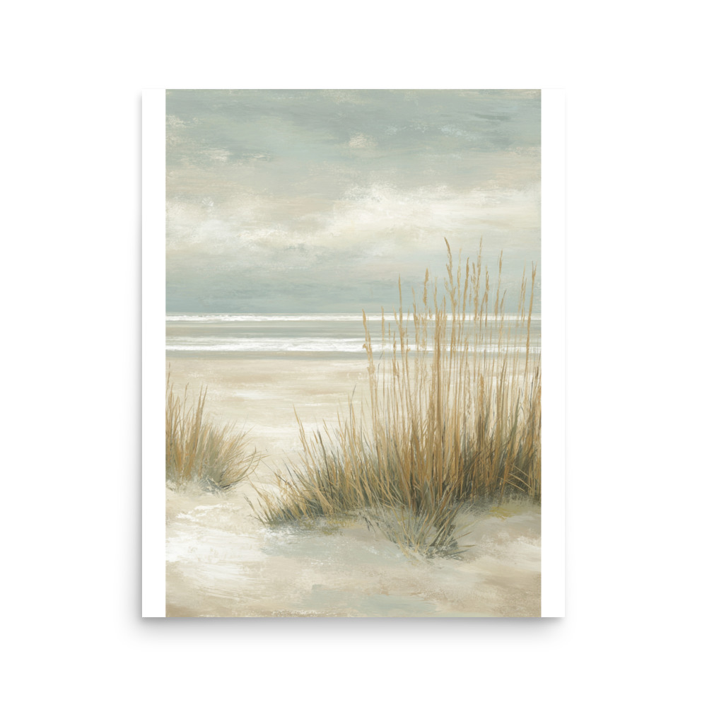 Coastal Dunes Wall Art Print, Neutral Beige Blue Beach Grass, Serene Coastal Seascape Poster - Image 11