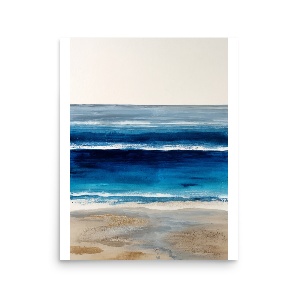 Deep Blue Ocean Wall Art Print, Navy Abstract Seascape, Coastal Sandy Shore Poster - Image 10