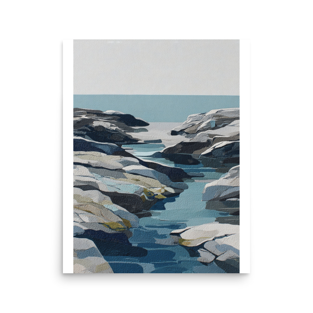 Coastal Rocks Wall Art Print, Turquoise Water Channel Seascape, Modern Rocky Shore Poster - Image 10