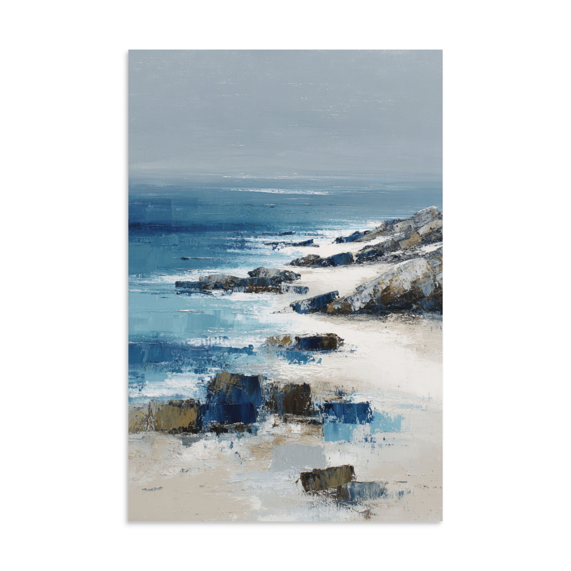 Sandy Beach Rocky Cove Wall Art Print, Blue Ocean Coastal Headland, Textured Seascape Poster - Image 11