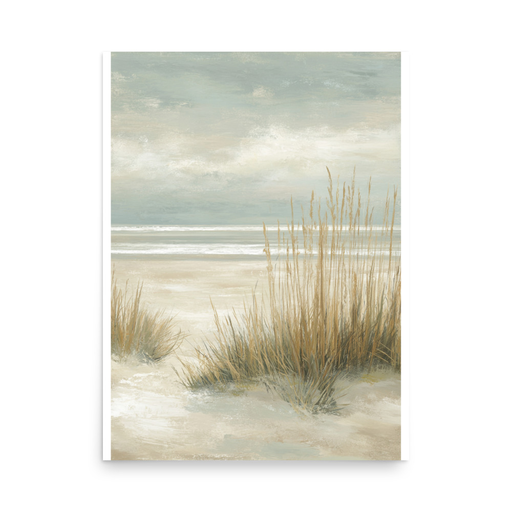 Coastal Dunes Wall Art Print, Neutral Beige Blue Beach Grass, Serene Coastal Seascape Poster - Image 13