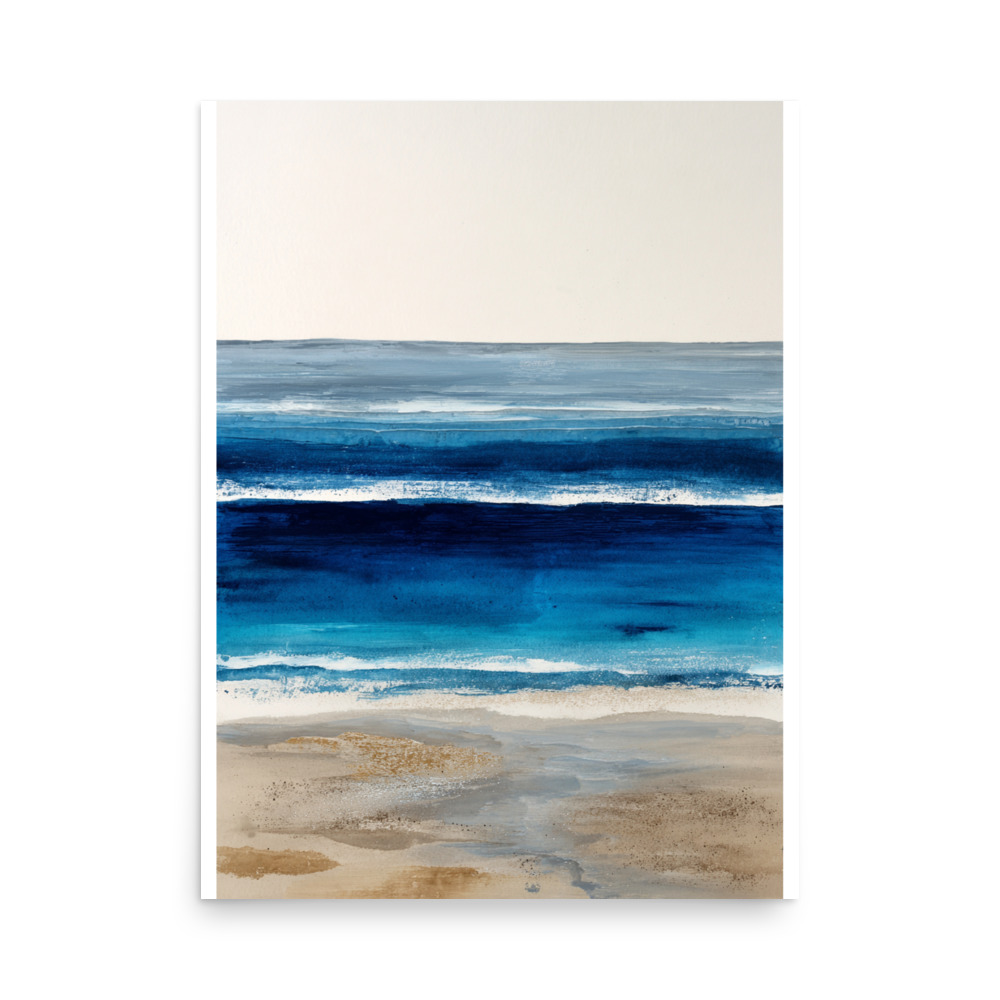 Abstract Blue Ocean Waves Watercolour Print | Coastal Wall Art | Modern Beach Seascape - Image 12