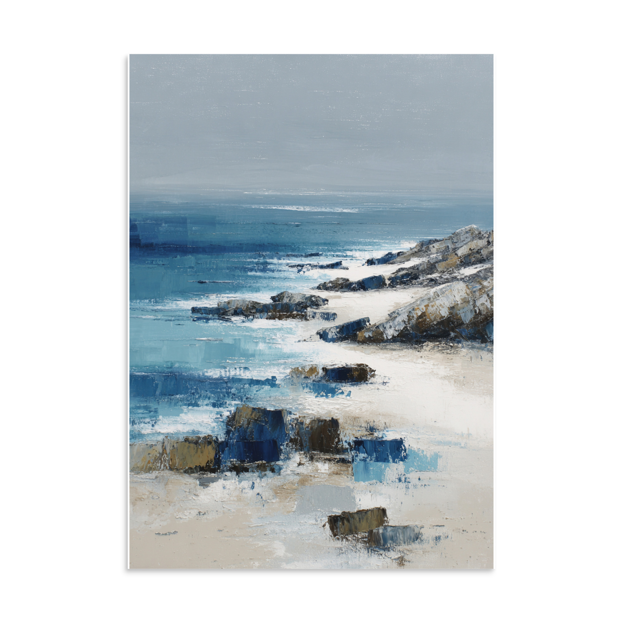Sandy Beach Rocky Cove Wall Art Print, Blue Ocean Coastal Headland, Textured Seascape Poster - Image 14