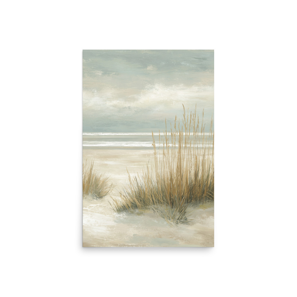 Coastal Dunes Wall Art Print, Neutral Beige Blue Beach Grass, Serene Coastal Seascape Poster - Image 17