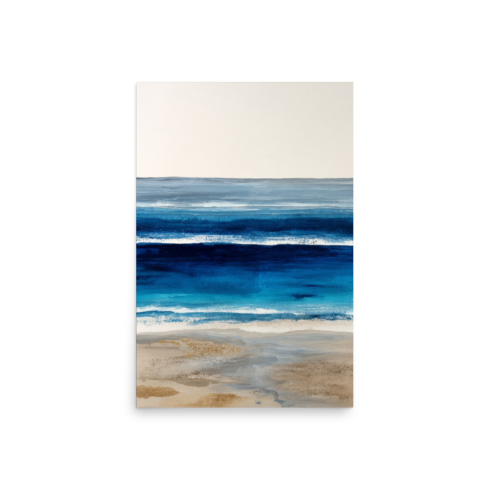 Deep Blue Ocean Wall Art Print, Navy Abstract Seascape, Coastal Sandy Shore Poster - Image 15
