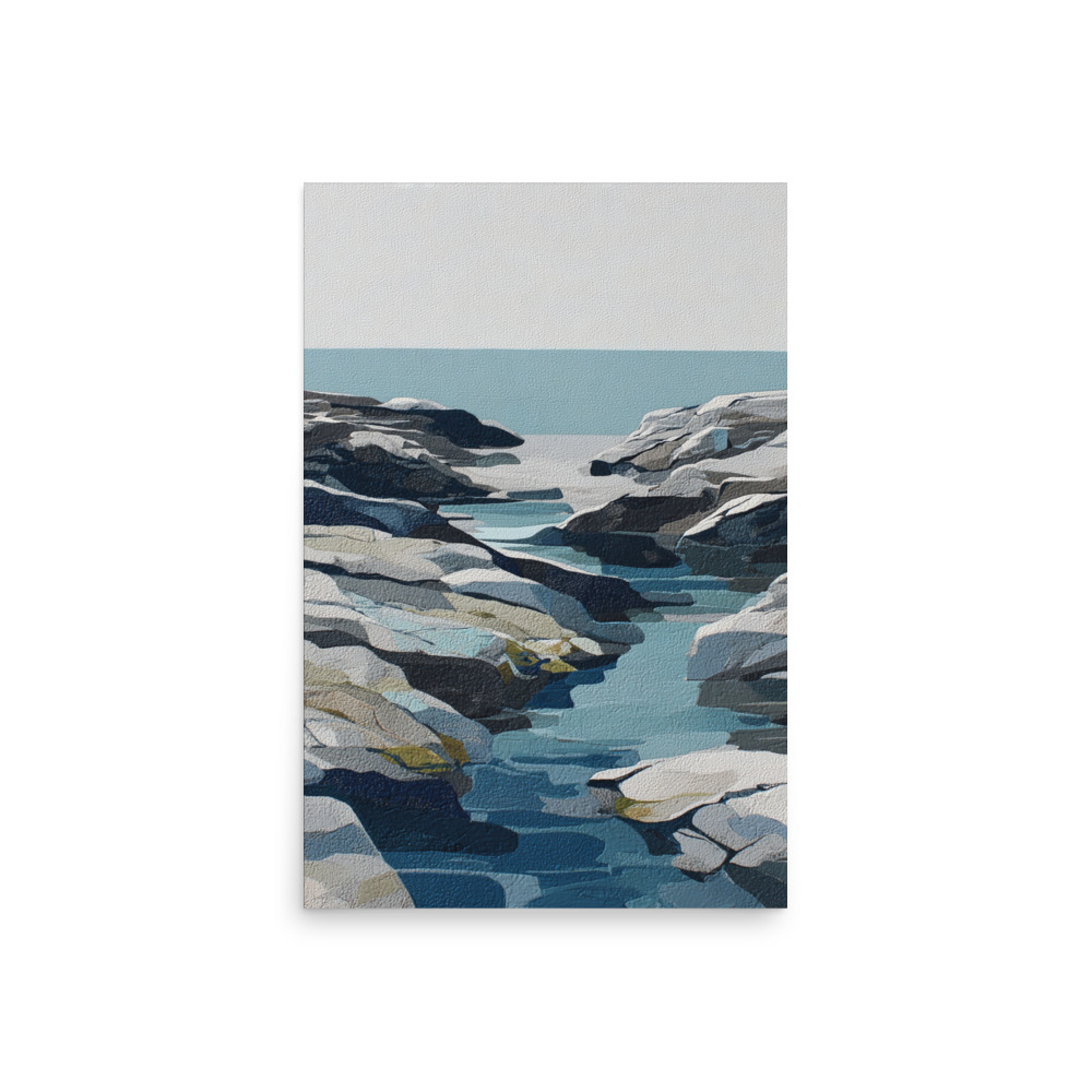 Coastal Rocks Wall Art Print, Turquoise Water Channel Seascape, Modern Rocky Shore Poster - Image 15