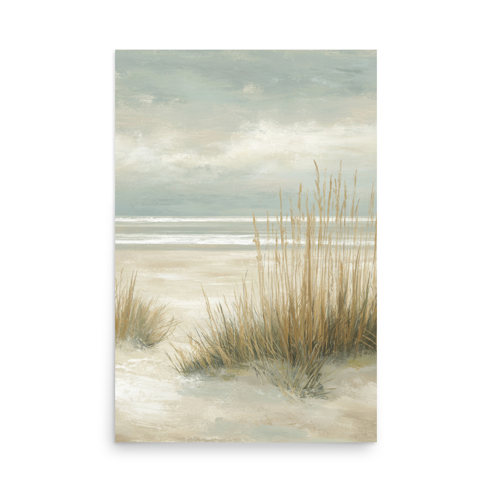 Coastal Dunes Wall Art Print, Neutral Beige Blue Beach Grass, Serene Coastal Seascape Poster - Image 20