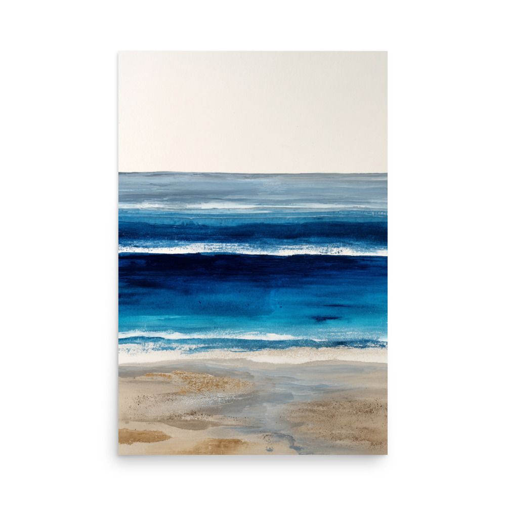 Deep Blue Ocean Wall Art Print, Navy Abstract Seascape, Coastal Sandy Shore Poster - Image 17