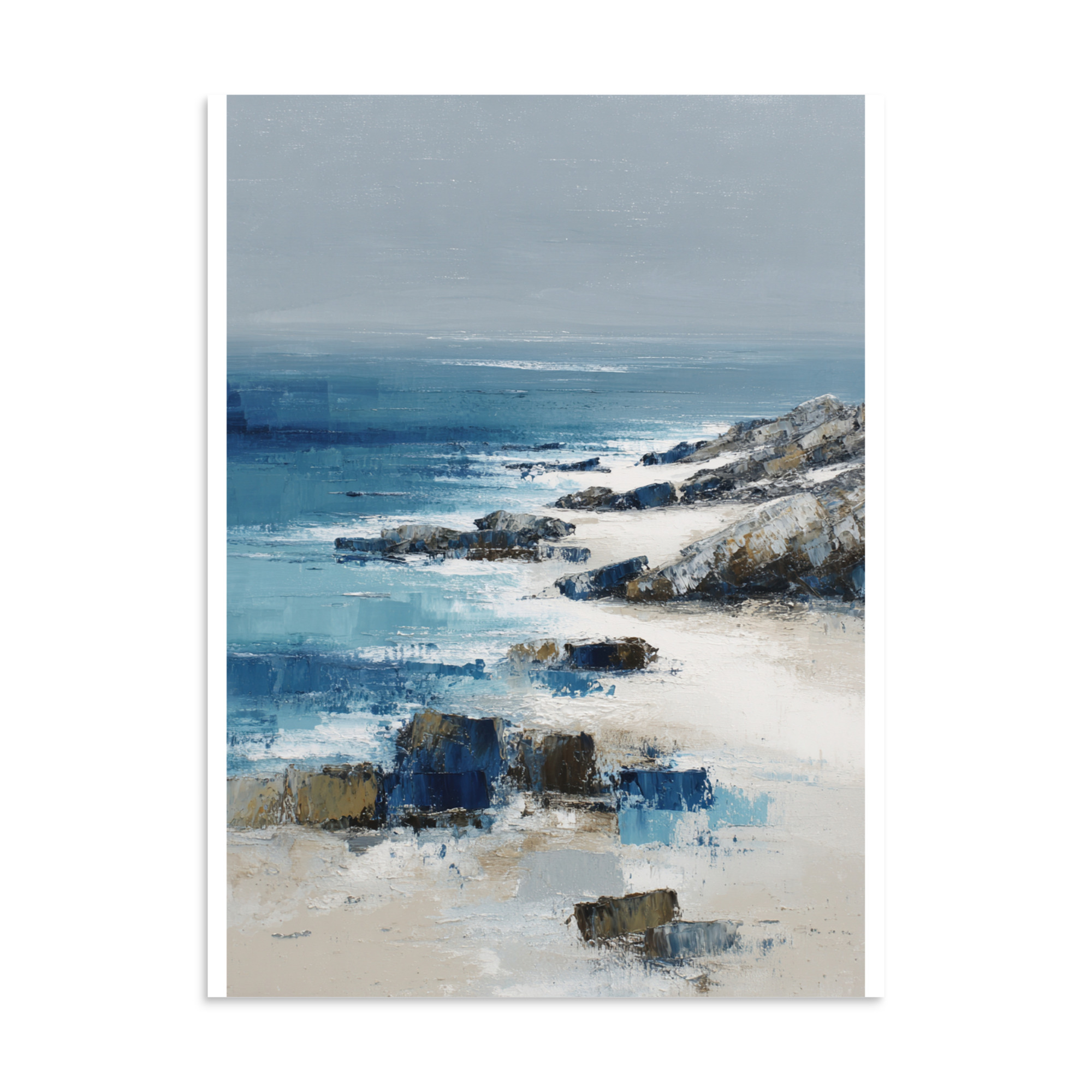 Sandy Beach Rocky Cove Wall Art Print, Blue Ocean Coastal Headland, Textured Seascape Poster - Image 19