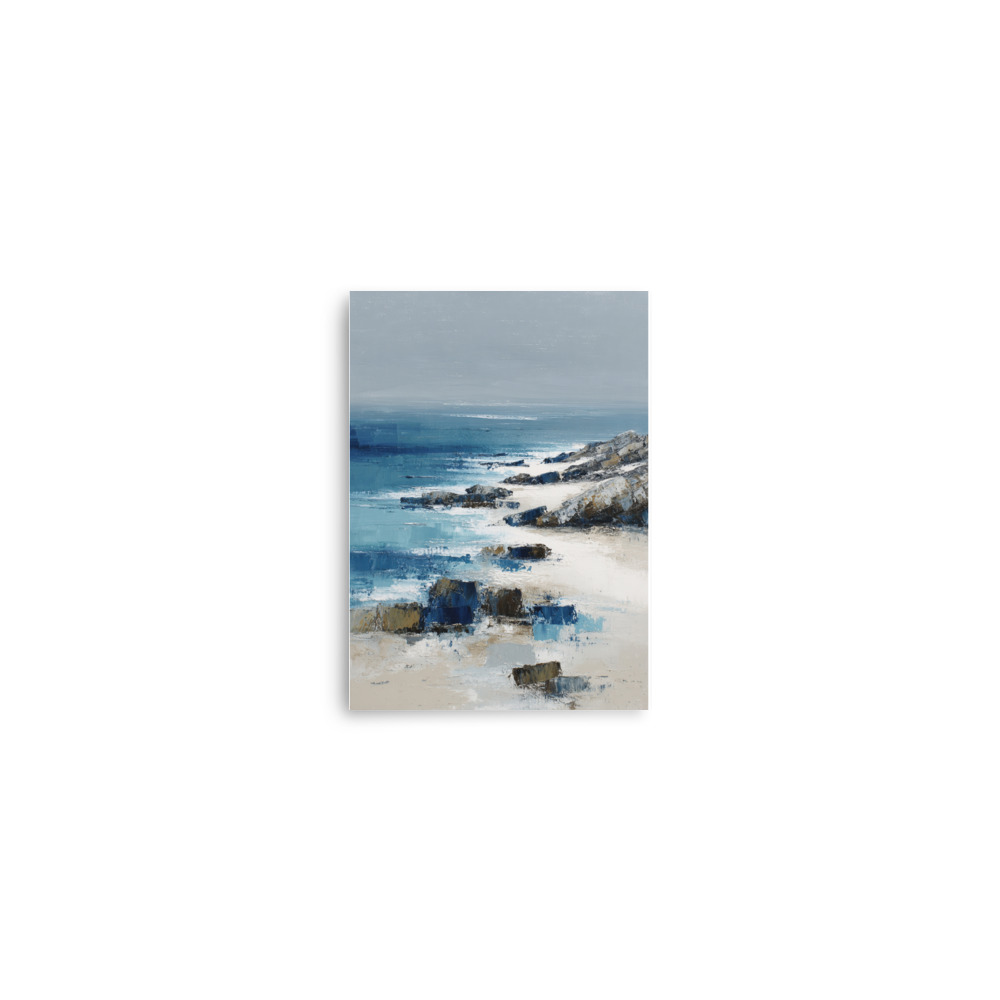 Sandy Beach Rocky Cove Wall Art Print, Blue Ocean Coastal Headland, Textured Seascape Poster - Image 20