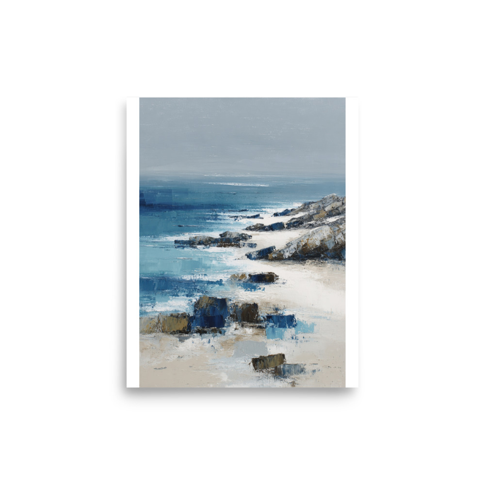 Sandy Beach Rocky Cove Wall Art Print, Blue Ocean Coastal Headland, Textured Seascape Poster - Image 22