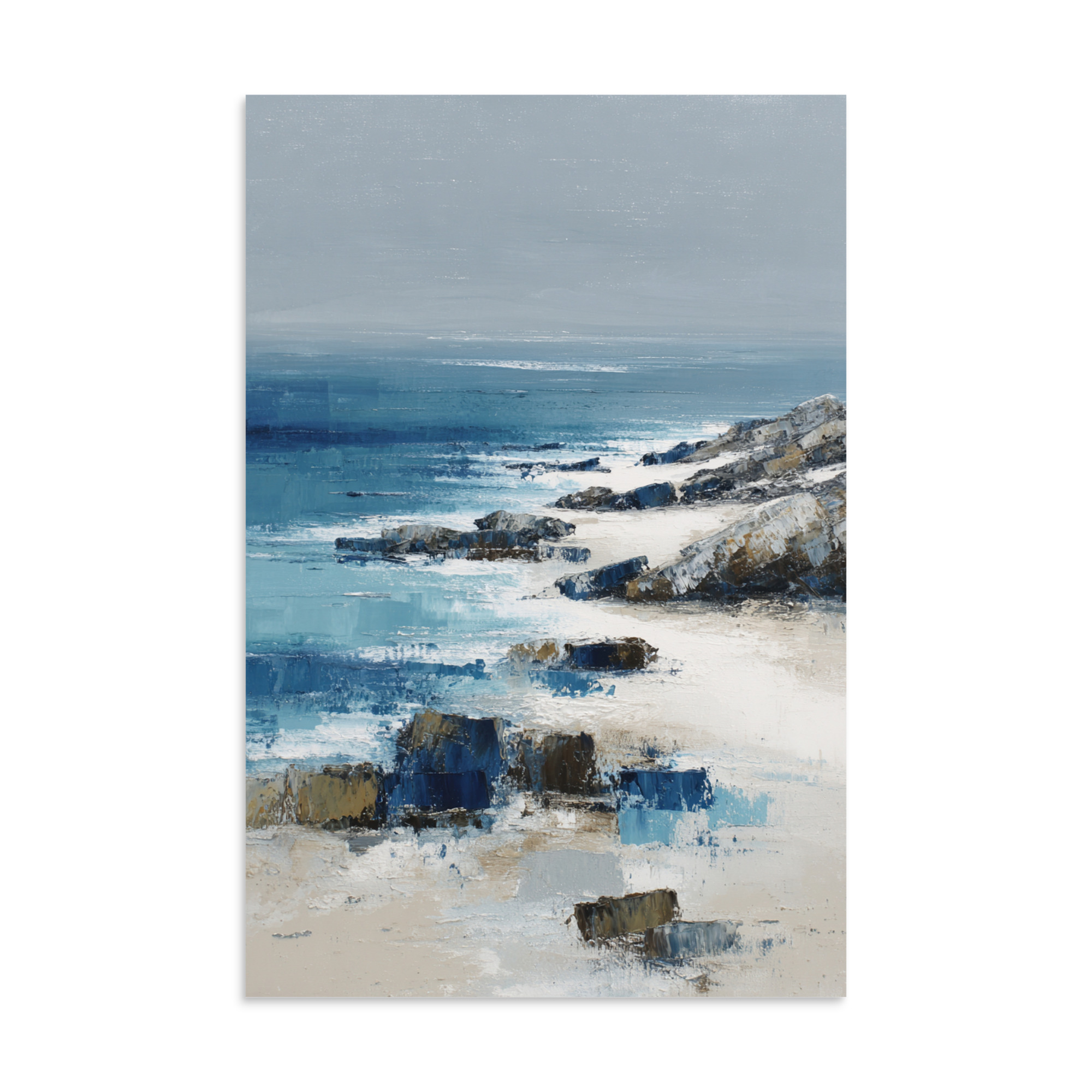 Sandy Beach Rocky Cove Wall Art Print, Blue Ocean Coastal Headland, Textured Seascape Poster - Image 23