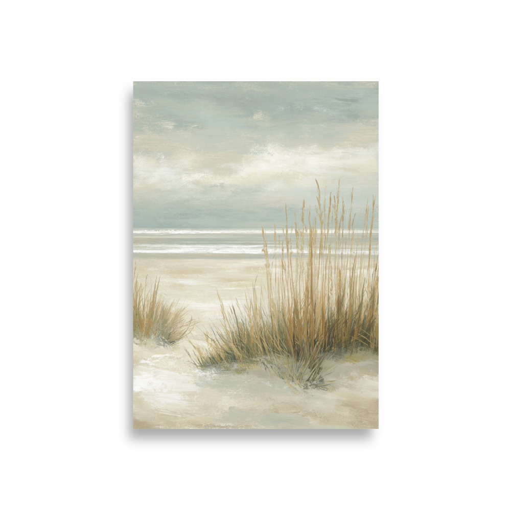 Coastal Dunes Wall Art Print, Neutral Beige Blue Beach Grass, Serene Coastal Seascape Poster - Image 4