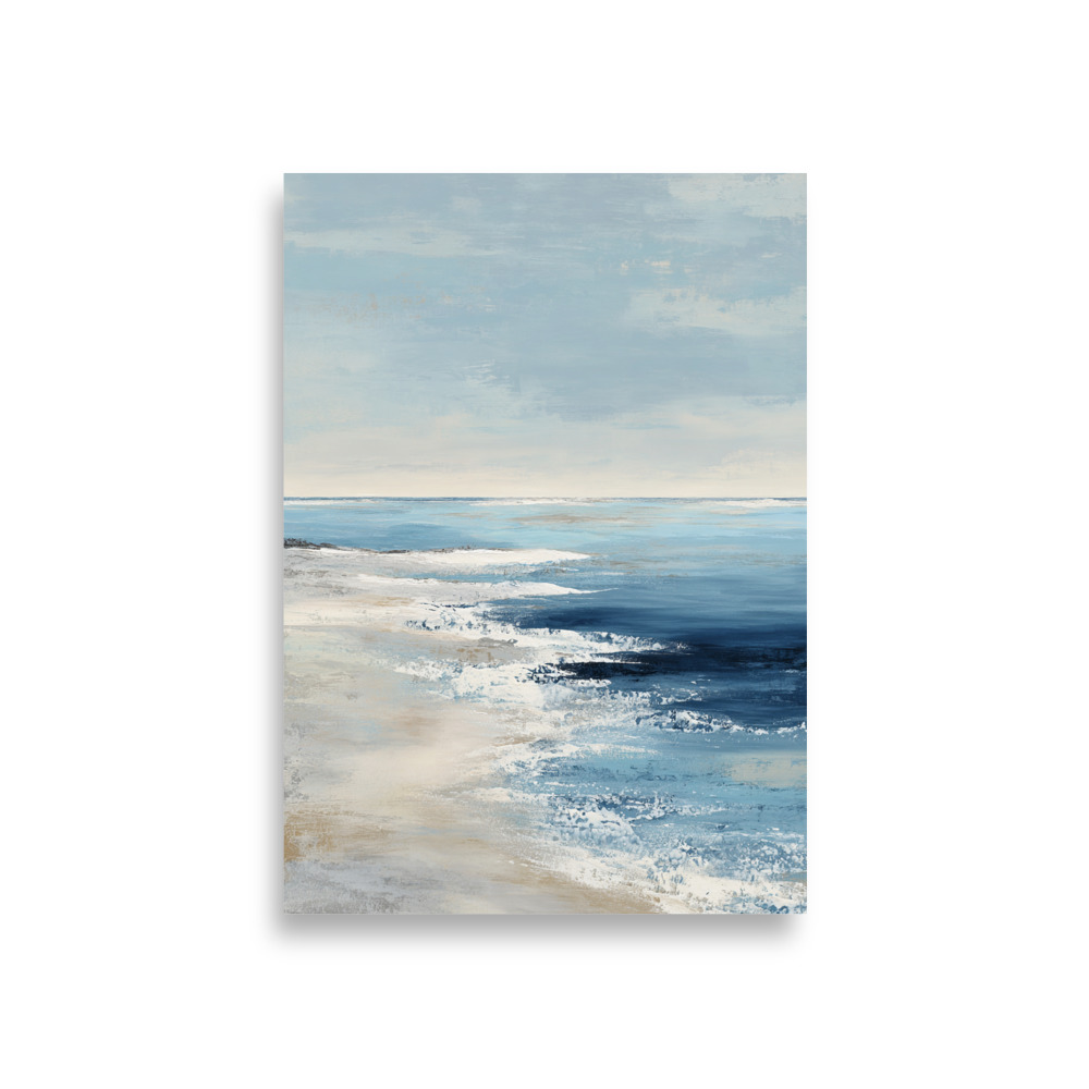 Coastal Beach Waves Wall Art Print, Blue Ocean Sandy Shore, Serene Seascape Poster - Image 3