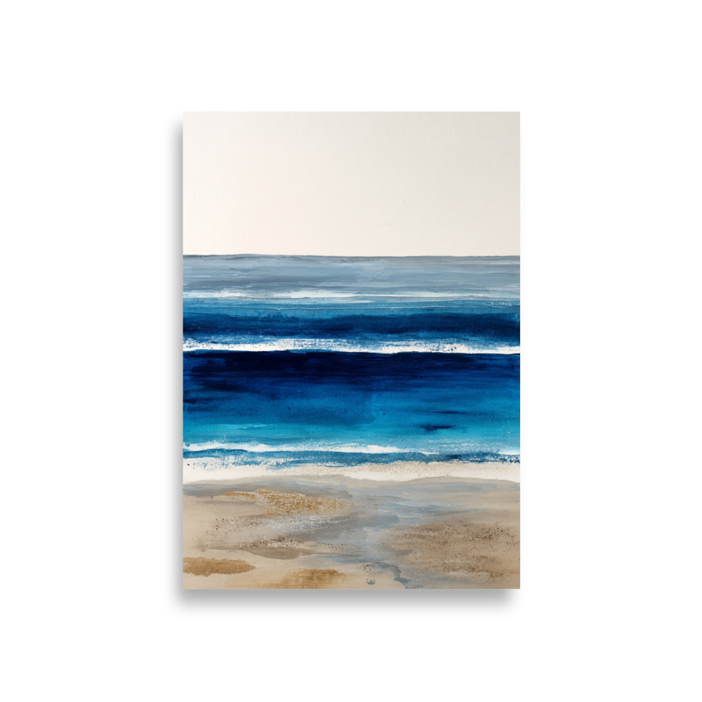Deep Blue Ocean Wall Art Print, Navy Abstract Seascape, Coastal Sandy Shore Poster - Image 3