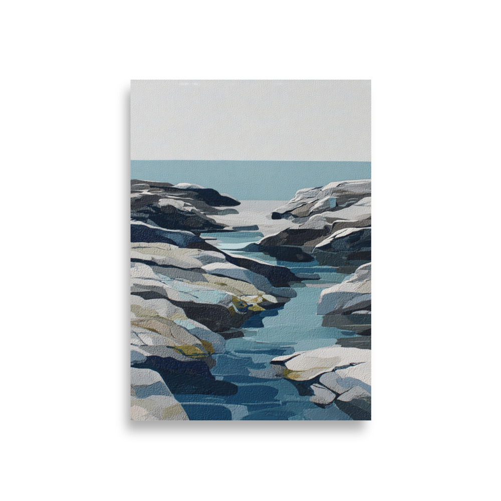 Coastal Rocks Wall Art Print, Turquoise Water Channel Seascape, Modern Rocky Shore Poster - Image 3
