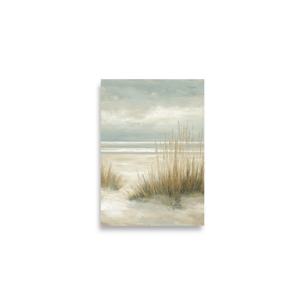 Coastal Dunes Wall Art Print, Neutral Beige Blue Beach Grass, Serene Coastal Seascape Poster - Image 5