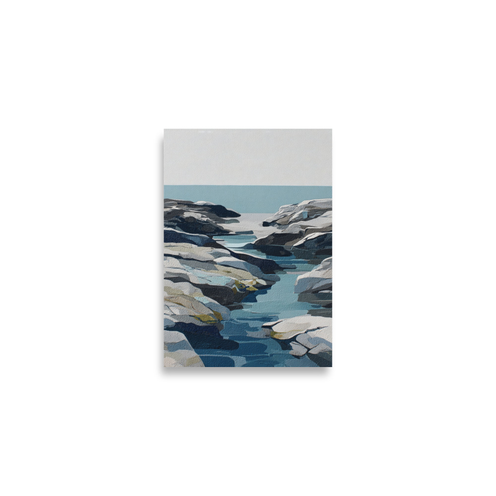 Coastal Rocks Wall Art Print, Turquoise Water Channel Seascape, Modern Rocky Shore Poster - Image 4
