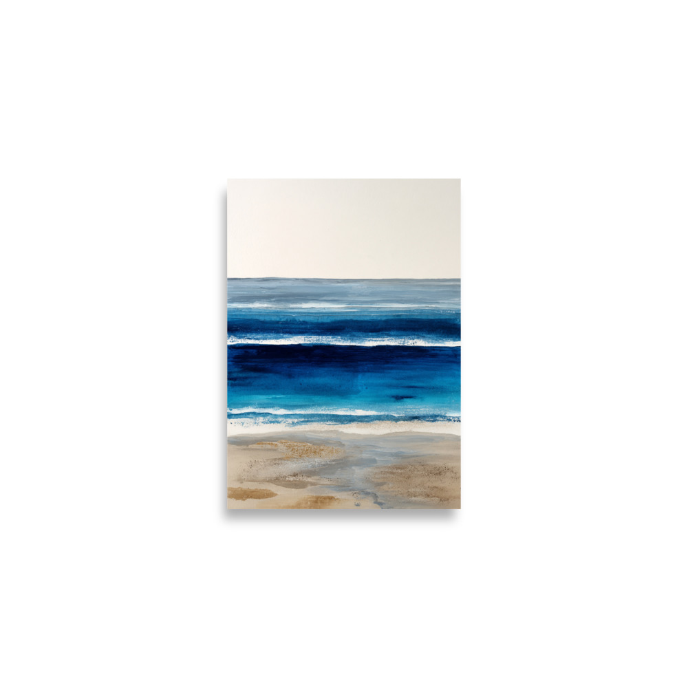 Abstract Blue Ocean Waves Watercolour Print | Coastal Wall Art | Modern Beach Seascape - Image 4