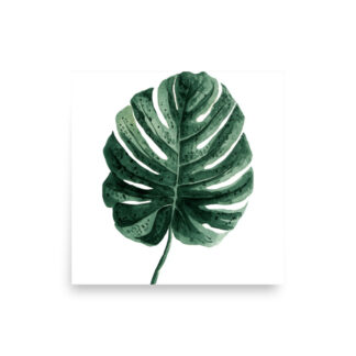 Monstera Leaf Wall Art Print, Deep Green Tropical Botanical Illustration, Modern Home Decor