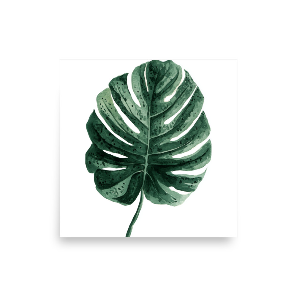 Monstera Leaf Wall Art Print, Deep Green Tropical Botanical Illustration, Modern Home Decor