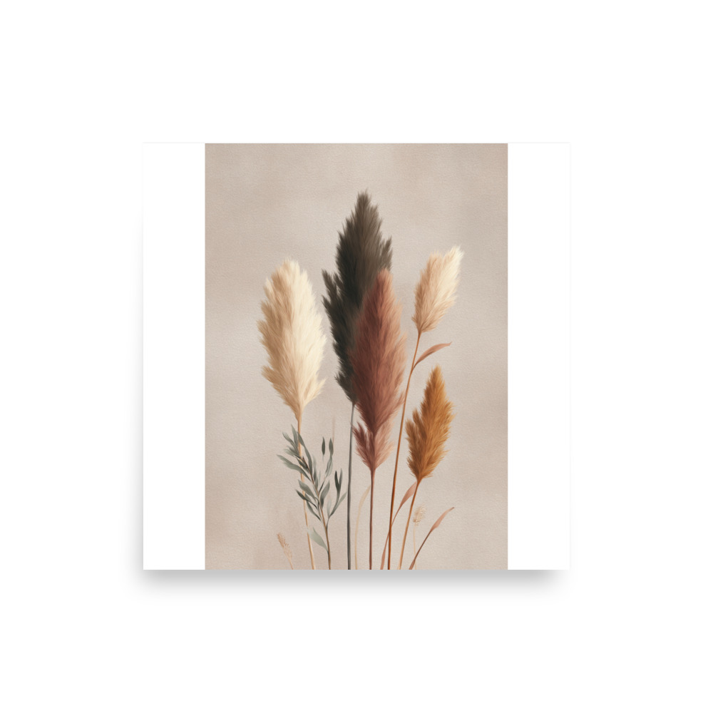 Pampas Grass Wall Art Print, Neutral Boho Botanical Illustration, Earthy Minimalist Decor