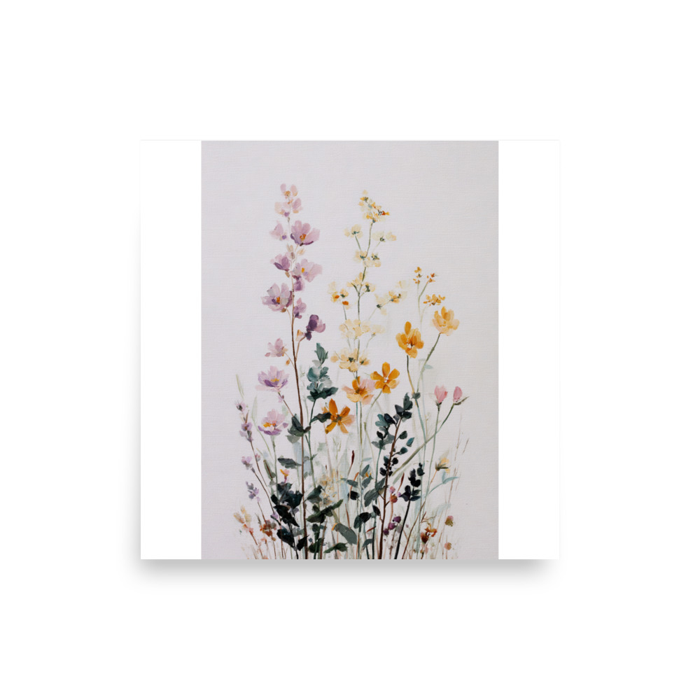 Wildflower Wall Art Print, Colourful Botanical Meadow Illustration, Spring Boho Decor